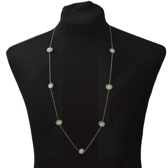 Gold-Tone Chain Necklace Opalescent Faceted Beads - Picture 1 of 4
